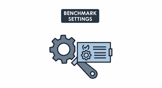 Illustration of gear, wrench and benchmark settings representing technology and optimization concepts.