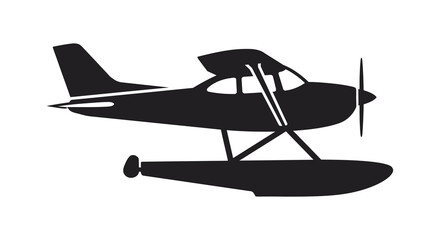 Seaplane With Floats Silhouette A Black Shape Against White Background © asma