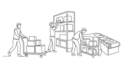 Obraz premium Workers engaged in warehouse operations.