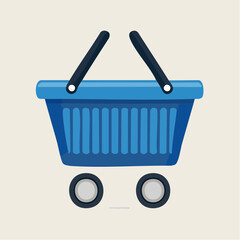 Fototapeta premium Simple flat design of a blue shopping cart on a light beige background for e commerce and retail concepts