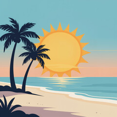 Fototapeta premium palm tree on the beach, rising sun, white sand