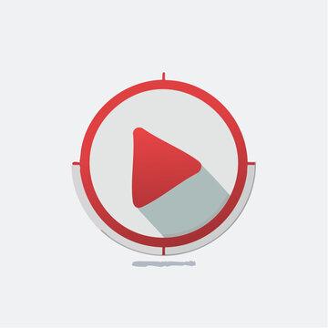 Minimalist play button icon within circular frame on light grey background