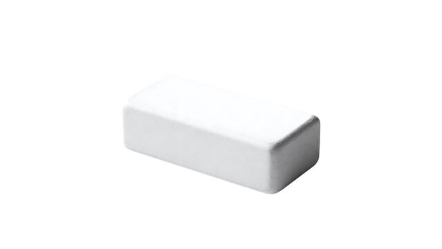 A single rectangular white eraser block with smooth edges, isolated on a black background, used for school, and office drafting work tasks