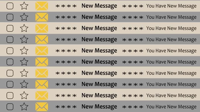 New Message showing in the email style, 4k animation scrolling with lot of messages concept. Unread message, email marketing. phishing and malware emails - seamless loop notifications white background