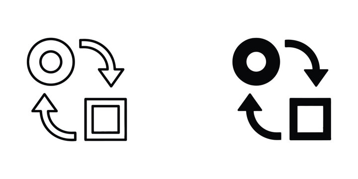 Set of cycle icons with circle and square shapes representing transformation and process flow