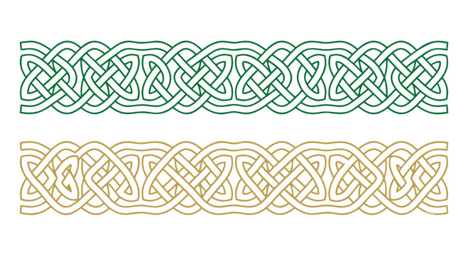 celtic knotwork border with continuous interlaced ribbon in green and gold