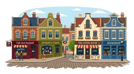 Charming European Street Scene with Old Bakery, Coffee House & Bookstore © Danang