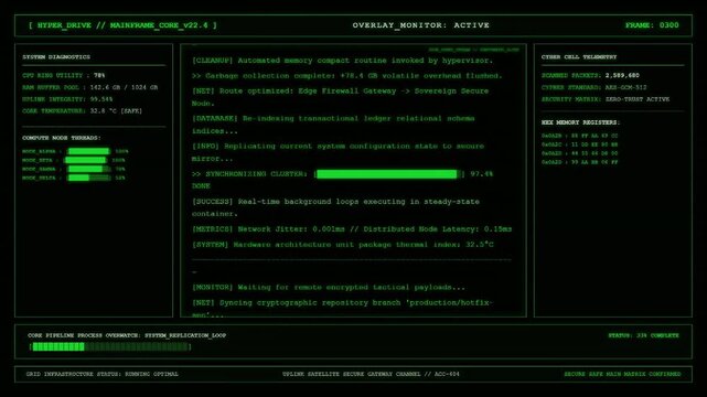 Mainframe Hyper Drive Server Diagnostics Cyber Cell Telemetry Dashboard Animation.