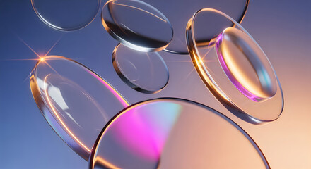 Naklejka premium Iridescent bubbles, floating soap spheres, colorful transparent orbs, shiny floating balls isolated on White Background