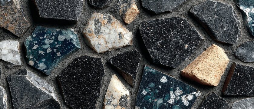 Roughly hewn stones of varying colors and textures form a rugged, natural background suitable for construction or design.
