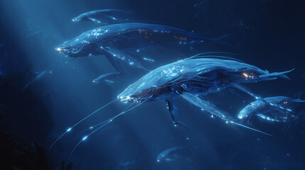 Fototapeta premium Dolphin Swimming Underwater in the Blue Ocean Sea