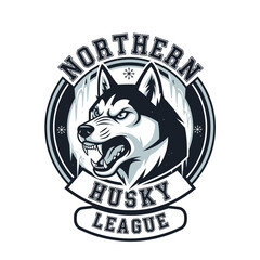 Aggressive husky dog mascot logo for a northern sports league. © mekar