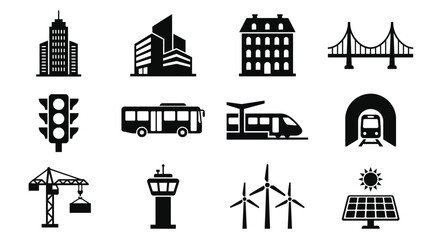 Fototapeta premium Urban Infrastructure Transportation Icons Vector Pack