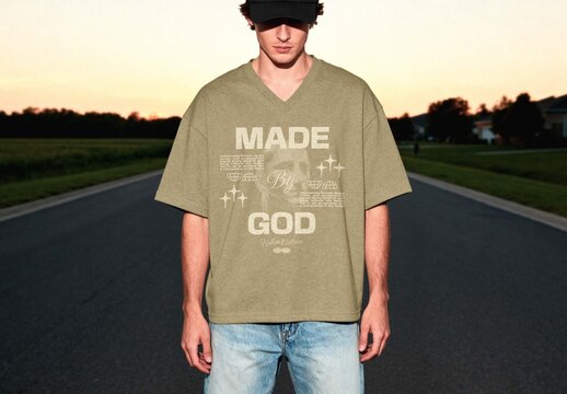 Olive T-shirt Mockup On Model For Streetwear Branding