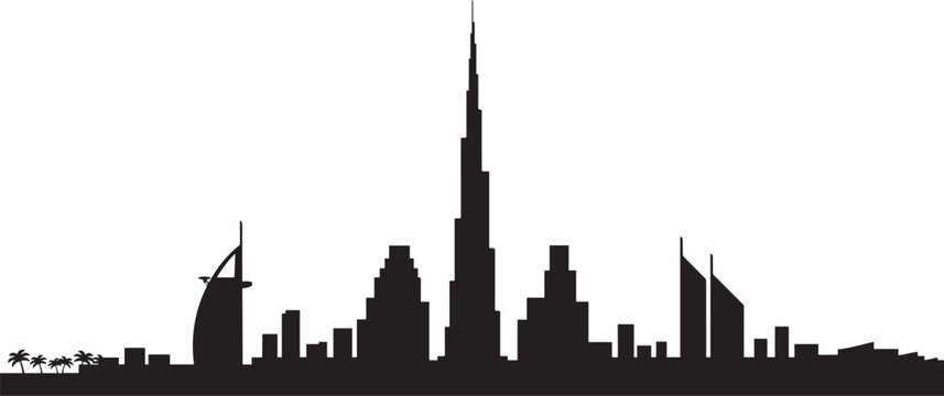 Silhouette of the Dubai City skyline vector art. Silhouette vector illustration