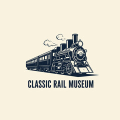 Classic rail museum vintage steam locomotive train engine with smoke track circular badge for railway history heritage transportation museum tourism logo design © Coornel Design