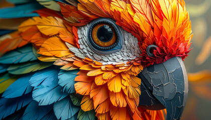 Obraz premium Close up of a colorful parrot head with vibrant plumage and intense gaze