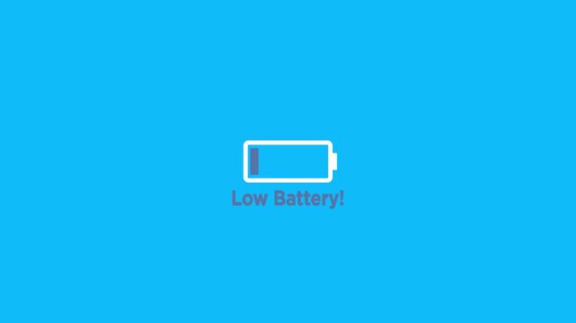 Animation featuring a low battery text icon against a black background, ideal for digital and tech-themed projects.