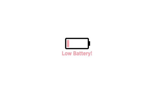 Animation featuring a low battery text icon against a black background.