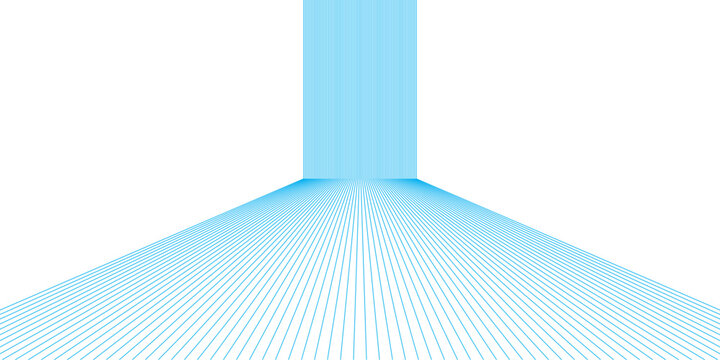 Abstract blue geometric perspective line pattern vector illustration banner. Simple convergent grid horizon layout with minimalist vertical stripe background isolated on white