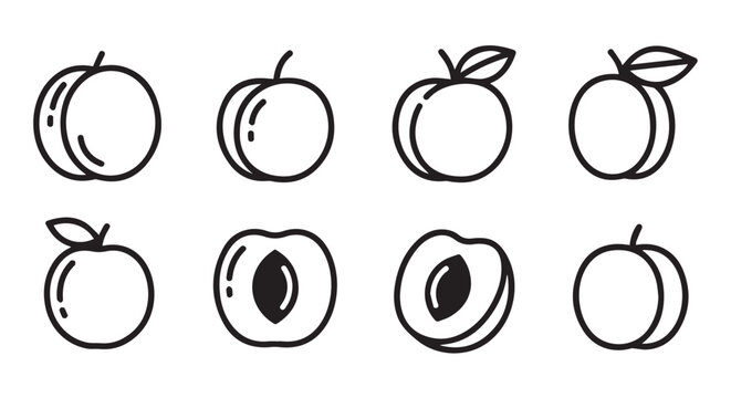 Fresh peaches with leaves in a clean flat design icon set for healthy eating concepts