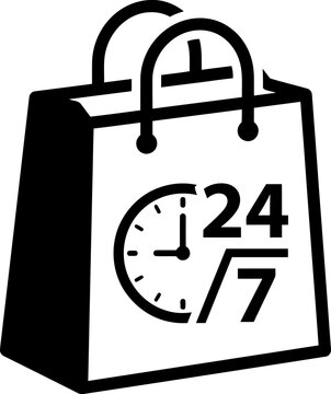 24/7 shopping bag line icon for continuous service
