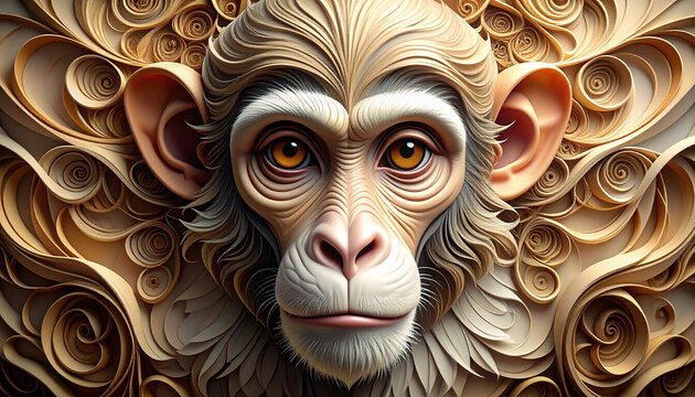 Close up portrait of a monkey with intricate artistic floral pattern