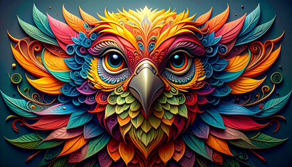 Obraz premium Vibrant colorful bird portrait with detailed feather texture on dark backdrop