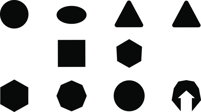 Basic geometric shapes silhouette vector icon set isolated on white background for graphic design elements