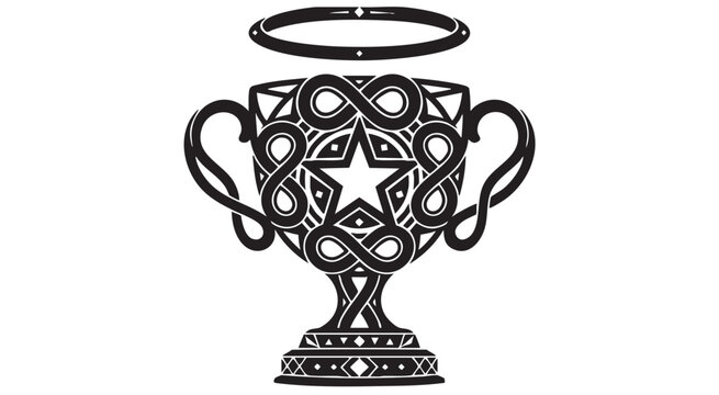 Decorative trophy cup featuring infinity symbols and star with halo infinity illustration isolated