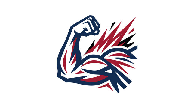 Powerful flexing arm icon symbol of strength and fitness with strength, bodybuilding