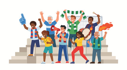 Obraz premium Group of diverse sports fans cheering and celebrating at a stadium.