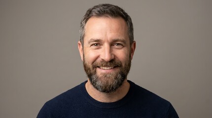 Naklejka premium Portrait of a Smiling Mature Man with Beard on Neutral Background