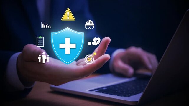 Work Safety Management and Occupational Health Protection with Risk Assessment, , Businessman work safety management, Employee health care, Personal protective equipment, Personal security, Saving cos