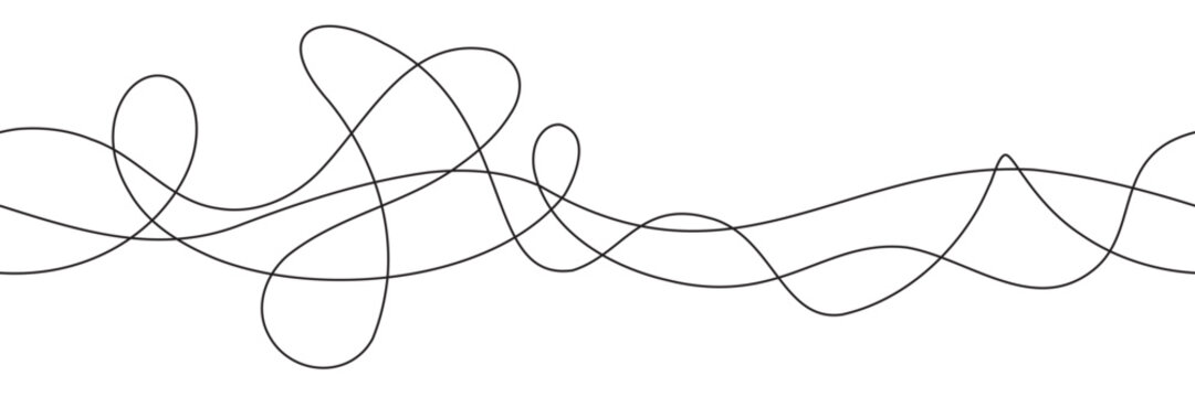 Squiggly seamless tangled line bg. Simple black and white pattern. Vector abstract illustration. Sketch of wires