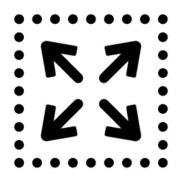 Expand or resize interface icon with dotted border and arrows as a clean vector word tool