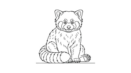 Adorable red panda vector illustration, a charming black and white line art drawing of a cute baby red panda, perfect for children's books, educational materials, and animal-themed designs. © Kuch_Bhi