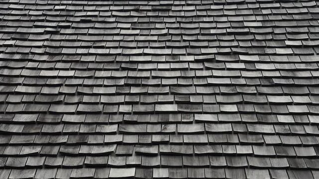 A pattern of grey wooden roof shingles