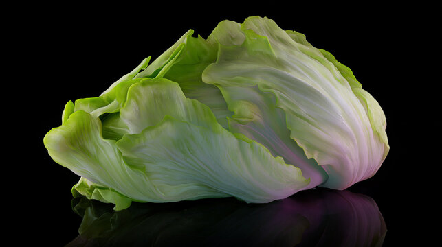 Fresh lettuce, tinged with pastel colors on a black background.