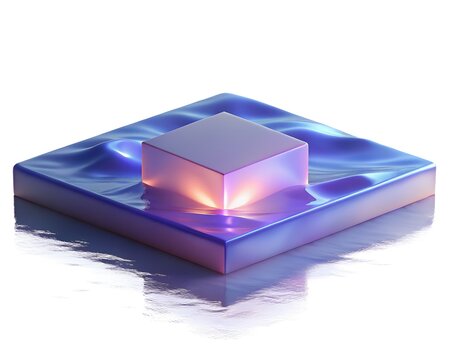 3d abstract glowing cube on dark base