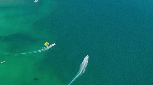 Beach Parasailing Water Sports Aerial Drone Da Nang Vietnam Luxury Resort Coast Landscape View