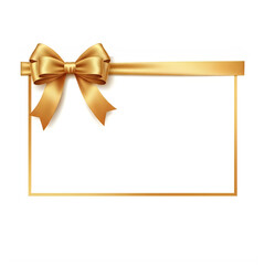 Fototapeta premium Shiny golden ribbon bow on a square frame border for elegant holiday greeting cards and celebrations