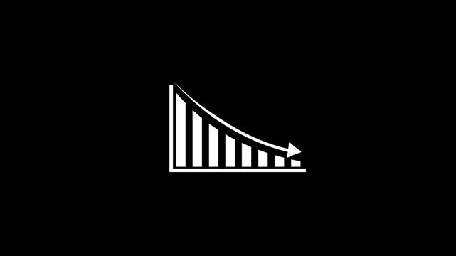Down arrow business graph chart animation. Loss business graph icon animation.  on black background. 4k video