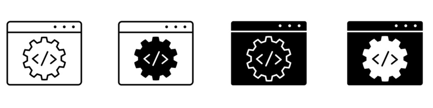 Website creation icon vector set. Web development illustration sign collection. Site building symbol. Online platform design logo or mark.