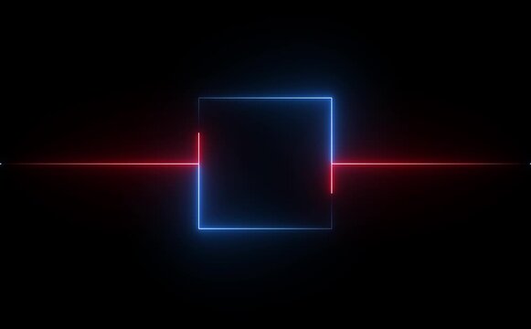 rectangle frame icon animation glowing neon color bordar frame display box round shape retro screen photo frame rotation seamless footage line movement on black background.4k video