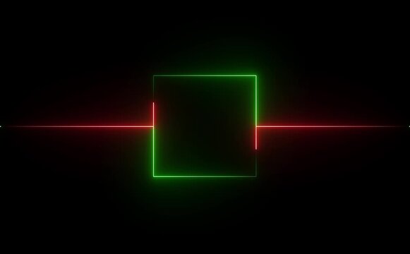 rectangle frame icon animation glowing neon color bordar frame display box round shape retro screen photo frame rotation seamless footage line movement on black background.4k video