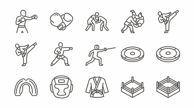 Set of martial arts and combat sports line icons.