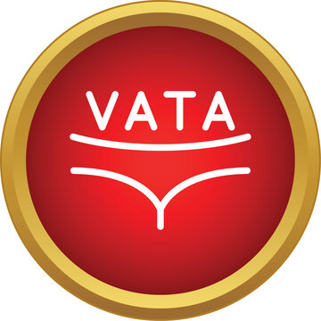 Vata symbol inside a red circle with a golden border, an ayurvedic dosha concept