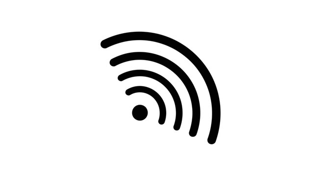 A black illustration of a Wi-Fi symbol on a white background