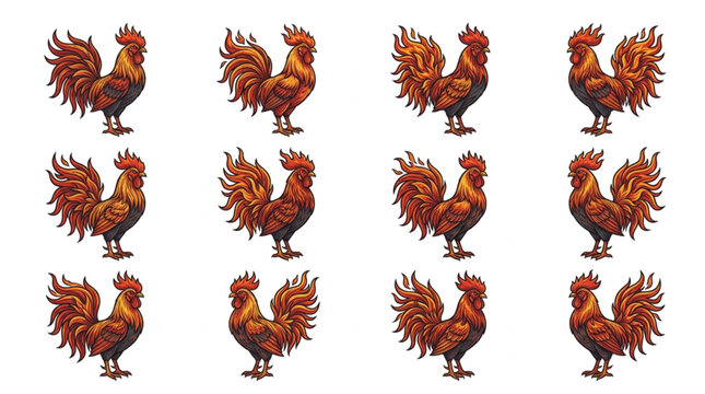 Collection of Roosters in Different Poses.